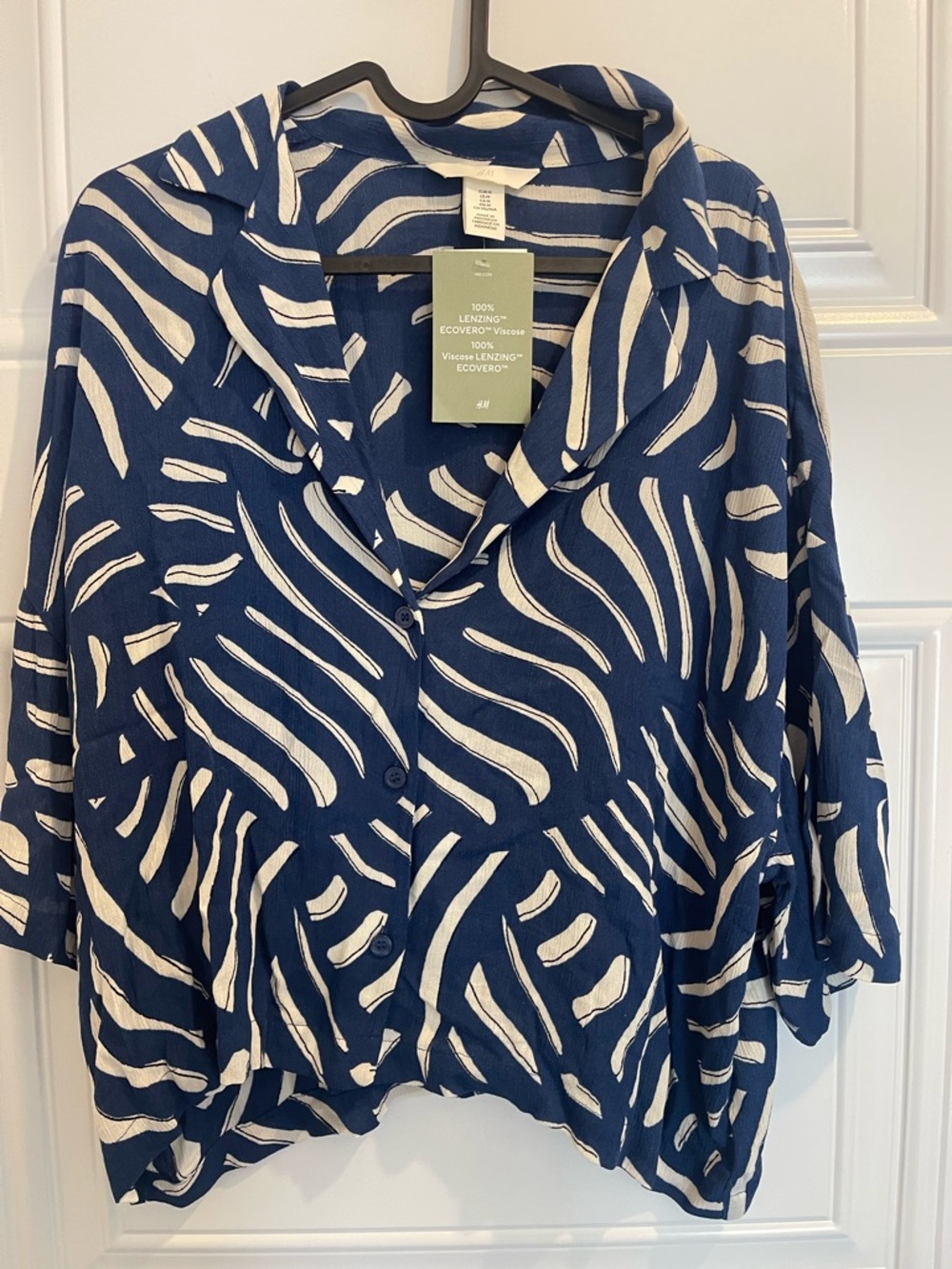 H&M Navy Blue and White Printed Button-Down Blouse